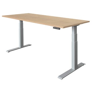 HAMMERBACHER XDKB19 elektrisch höhenverstellbarer Schreibtisch eiche rechteckig, C-Fuß-Gestell silber 180,0 x 80,0 cm von HAMMERBACHER