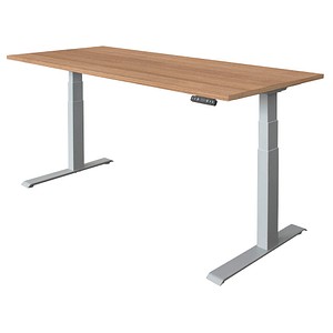 HAMMERBACHER XDKB19 elektrisch höhenverstellbarer Schreibtisch nussbaum rechteckig, C-Fuß-Gestell silber 180,0 x 80,0 cm von HAMMERBACHER