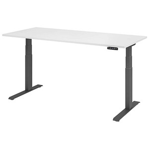 HAMMERBACHER XDKB19 elektrisch höhenverstellbarer Schreibtisch weiß rechteckig, C-Fuß-Gestell grau 180,0 x 80,0 cm von HAMMERBACHER