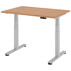 HAMMERBACHER XDSM12 elektrisch höhenverstellbarer Schreibtisch nussbaum rechteckig, T-Fuß-Gestell silber 120,0 x 80,0 cm von HAMMERBACHER