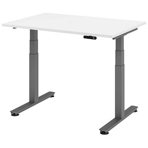 HAMMERBACHER XDSM12 elektrisch höhenverstellbarer Schreibtisch weiß rechteckig, T-Fuß-Gestell grau 120,0 x 80,0 cm von HAMMERBACHER