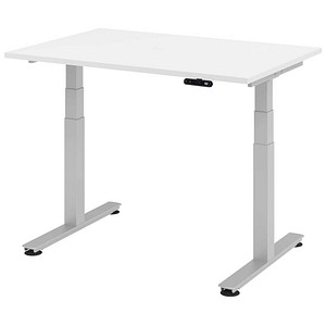 HAMMERBACHER XDSM12 elektrisch höhenverstellbarer Schreibtisch weiß rechteckig, T-Fuß-Gestell silber 120,0 x 80,0 cm von HAMMERBACHER
