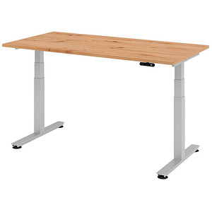 HAMMERBACHER XDSM16 elektrisch höhenverstellbarer Schreibtisch asteiche rechteckig, T-Fuß-Gestell silber 160,0 x 80,0 cm von HAMMERBACHER