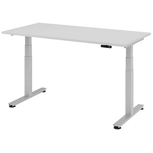 HAMMERBACHER XDSM16 elektrisch höhenverstellbarer Schreibtisch lichtgrau rechteckig, T-Fuß-Gestell silber 160,0 x 80,0 cm von HAMMERBACHER