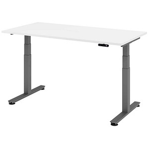 HAMMERBACHER XDSM16 elektrisch höhenverstellbarer Schreibtisch weiß rechteckig, T-Fuß-Gestell grau 160,0 x 80,0 cm von HAMMERBACHER