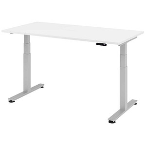 HAMMERBACHER XDSM16 elektrisch höhenverstellbarer Schreibtisch weiß rechteckig, T-Fuß-Gestell silber 160,0 x 80,0 cm von HAMMERBACHER