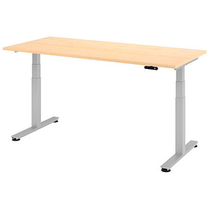 HAMMERBACHER XDSM19 elektrisch höhenverstellbarer Schreibtisch ahorn rechteckig, T-Fuß-Gestell silber 180,0 x 80,0 cm von HAMMERBACHER