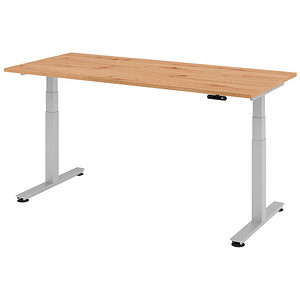 HAMMERBACHER XDSM19 elektrisch höhenverstellbarer Schreibtisch asteiche rechteckig, T-Fuß-Gestell silber 180,0 x 80,0 cm von HAMMERBACHER