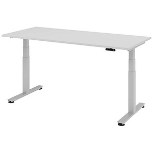 HAMMERBACHER XDSM19 elektrisch höhenverstellbarer Schreibtisch lichtgrau rechteckig, T-Fuß-Gestell silber 180,0 x 80,0 cm von HAMMERBACHER