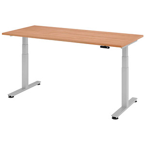 HAMMERBACHER XDSM19 elektrisch höhenverstellbarer Schreibtisch nussbaum rechteckig, T-Fuß-Gestell silber 180,0 x 80,0 cm von HAMMERBACHER