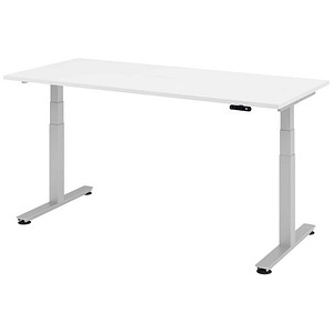 HAMMERBACHER XDSM19 elektrisch höhenverstellbarer Schreibtisch weiß rechteckig, T-Fuß-Gestell silber 180,0 x 80,0 cm von HAMMERBACHER