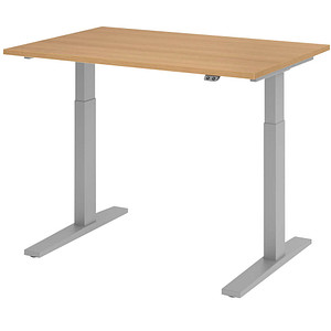 HAMMERBACHER XMKA12 elektrisch höhenverstellbarer Schreibtisch eiche rechteckig, C-Fuß-Gestell silber 120,0 x 80,0 cm von HAMMERBACHER