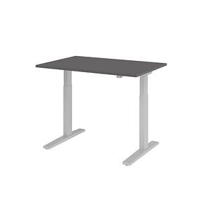 HAMMERBACHER XMKA12 elektrisch höhenverstellbarer Schreibtisch grafit rechteckig, C-Fuß-Gestell silber 120,0 x 80,0 cm von HAMMERBACHER