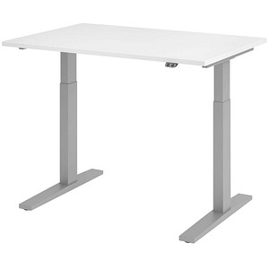 HAMMERBACHER XMKA12 elektrisch höhenverstellbarer Schreibtisch weiß rechteckig, C-Fuß-Gestell silber 120,0 x 80,0 cm von HAMMERBACHER