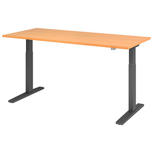 HAMMERBACHER XMKA19 elektrisch höhenverstellbarer Schreibtisch buche rechteckig, C-Fuß-Gestell grau 180,0 x 80,0 cm von HAMMERBACHER