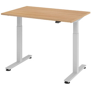 HAMMERBACHER XMST12 elektrisch höhenverstellbarer Schreibtisch eiche rechteckig, T-Fuß-Gestell silber 120,0 x 80,0 cm von HAMMERBACHER