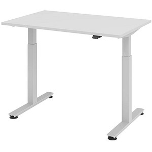 HAMMERBACHER XMST12 elektrisch höhenverstellbarer Schreibtisch lichtgrau rechteckig, T-Fuß-Gestell silber 120,0 x 80,0 cm von HAMMERBACHER