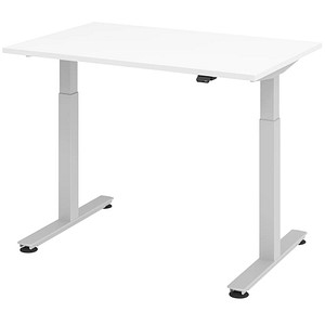 HAMMERBACHER XMST12 elektrisch höhenverstellbarer Schreibtisch weiß rechteckig, T-Fuß-Gestell silber 120,0 x 80,0 cm von HAMMERBACHER