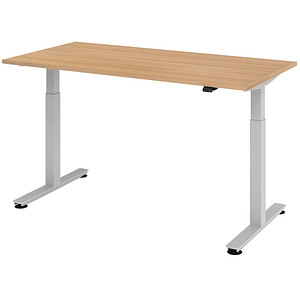 HAMMERBACHER XMST16 elektrisch höhenverstellbarer Schreibtisch eiche rechteckig, T-Fuß-Gestell silber 160,0 x 80,0 cm von HAMMERBACHER