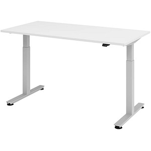 HAMMERBACHER XMST16 elektrisch höhenverstellbarer Schreibtisch weiß rechteckig, T-Fuß-Gestell silber 160,0 x 80,0 cm von HAMMERBACHER