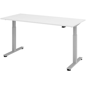 HAMMERBACHER XMST19 elektrisch höhenverstellbarer Schreibtisch weiß rechteckig, T-Fuß-Gestell silber 180,0 x 80,0 cm von HAMMERBACHER