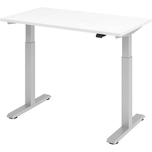 HAMMERBACHER XMST612 elektrisch höhenverstellbarer Schreibtisch weiß rechteckig, T-Fuß-Gestell silber 120,0 x 67,2 cm von HAMMERBACHER