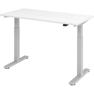 HAMMERBACHER XMST614 elektrisch höhenverstellbarer Schreibtisch weiß rechteckig, T-Fuß-Gestell silber 140,0 x 67,2 cm von HAMMERBACHER