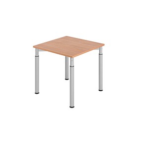 HAMMERBACHER YS08 höhenverstellbarer Schreibtisch nussbaum quadratisch, 4-Fuß-Gestell silber 80,0 x 80,0 cm von HAMMERBACHER