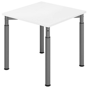 HAMMERBACHER YS08 höhenverstellbarer Schreibtisch weiß quadratisch, 4-Fuß-Gestell grau 80,0 x 80,0 cm von HAMMERBACHER