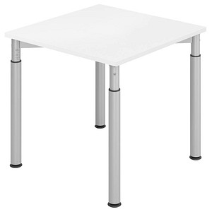 HAMMERBACHER YS08 höhenverstellbarer Schreibtisch weiß quadratisch, 4-Fuß-Gestell silber 80,0 x 80,0 cm von HAMMERBACHER