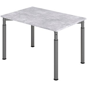 HAMMERBACHER YS12 höhenverstellbarer Schreibtisch beton rechteckig, 4-Fuß-Gestell grau 120,0 x 80,0 cm von HAMMERBACHER