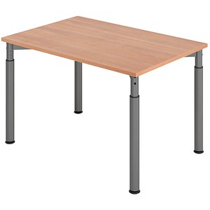 HAMMERBACHER YS12 höhenverstellbarer Schreibtisch nussbaum rechteckig, 4-Fuß-Gestell grau 120,0 x 80,0 cm von HAMMERBACHER