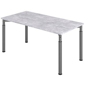 HAMMERBACHER YS16 höhenverstellbarer Schreibtisch beton rechteckig, 4-Fuß-Gestell grau 160,0 x 80,0 cm von HAMMERBACHER