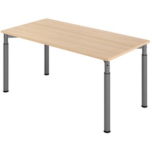 HAMMERBACHER YS16 höhenverstellbarer Schreibtisch eiche rechteckig, 4-Fuß-Gestell grau 160,0 x 80,0 cm von HAMMERBACHER