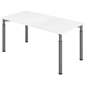 HAMMERBACHER YS16 höhenverstellbarer Schreibtisch weiß rechteckig, 4-Fuß-Gestell grau 160,0 x 80,0 cm von HAMMERBACHER