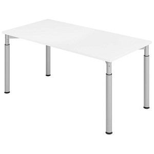 HAMMERBACHER YS16 höhenverstellbarer Schreibtisch weiß rechteckig, 4-Fuß-Gestell silber 160,0 x 80,0 cm von HAMMERBACHER