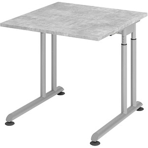 HAMMERBACHER ZS08 höhenverstellbarer Schreibtisch beton quadratisch, C-Fuß-Gestell silber 80,0 x 80,0 cm von HAMMERBACHER