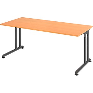 HAMMERBACHER ZS19 höhenverstellbarer Schreibtisch buche rechteckig, C-Fuß-Gestell grau 180,0 x 80,0 cm von HAMMERBACHER