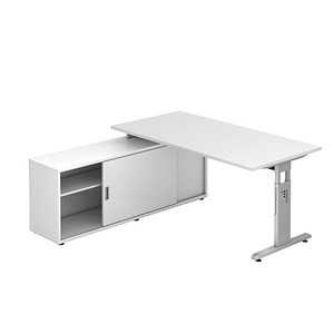 HAMMERBACHER höhenverstellbarer Schreibtisch weiß rechteckig, T-Fuß-Gestell weiß 160,0 x 80,0 cm von HAMMERBACHER