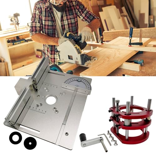 Router Lift, Frästisch für Oberfräse, Gravur-Hilfswerkzeug für Motoren mit 64–65mm Durchmesser, Set mit 3 Frästisch Einlegeplatten für Oberfräse, Lift Base Support Maximum Lift 51mm von HAMON