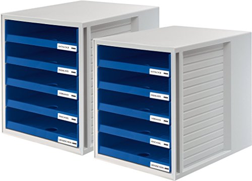 2er Bundle HAN 1401-14 Schubladenbox SCHRANK-SET; Innovatives; attraktives Design mit 5 offenen Schubladen; lichtgrau-blau von HAN