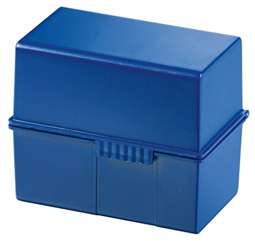 HAN Karteibox DIN A7 quer, es, attraktives Design für 300 Karteikarten mit Stahlscharnier und Schnappverschluss, blau, 977-14, 1 Stück von HAN