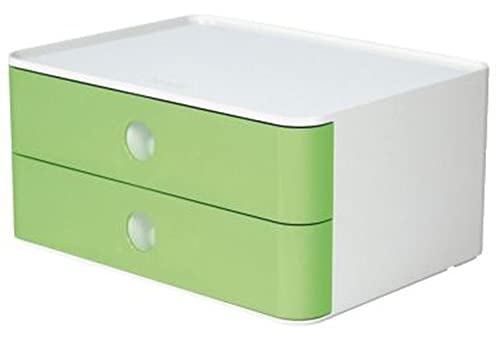 HAN Schubladenbox Allison SMART-BOX mit 2 Schubladen und Trennwand, Kabelführung, stapelbar, Utensilienbox für Büro, Schreibtisch Küche, möbelschonende Gummifüße, 1120-80, hochglänzend lime green von HAN