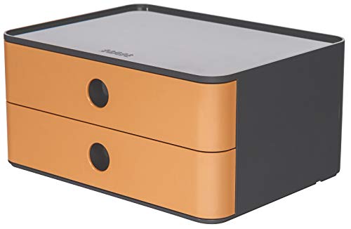 HAN Schubladenbox Allison SMART-BOX mit 2 Schubladen und Trennwand, Kabelführung, stapelbar, Utensilienbox für Büro, Schreibtisch Küche, möbelschonende Gummifüße, 1120-83, hochglänzend caramel brown von HAN