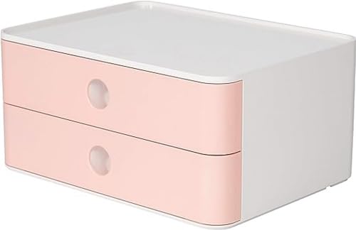 HAN Schubladenbox Allison SMART-BOX mit 2 Schubladen und Trennwand, Kabelführung, stapelbar, Utensilienbox für Büro, Schreibtisch Küche, möbelschonende Gummifüße, 1120-86, hochglänzend flamingo rose von HAN