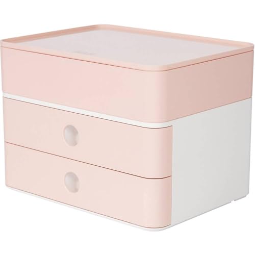 HAN Schubladenbox Allison SMART-BOX plus mit 2 Schubladen, Trennwand sowie Utensilienbox, Kabelführung, stapelbar, Büro, Schreibtisch möbelschonende Gummifüße, 1100-86, hochglänzend flamingo rose von HAN