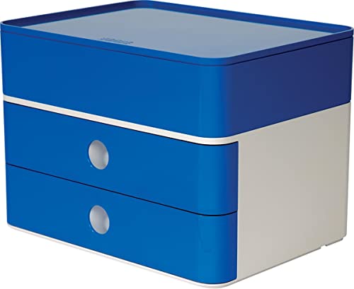 HAN Schubladenbox Allison SMART-BOX plus mit 2 Schubladen, Trennwand sowie Utensilienbox, inkl. Kabelführung, stapelbar, Büro, Schreibtisch möbelschonende Gummifüße, 1100-14, hochglänzend royal blue von HAN