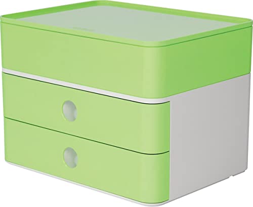 HAN Schubladenbox Allison SMART-BOX plus mit 2 Schubladen, Trennwand sowie Utensilienbox, inkl. Kabelführung, stapelbar, Büro, Schreibtisch möbelschonende Gummifüße, 1100-80, hochglänzend lime green von HAN