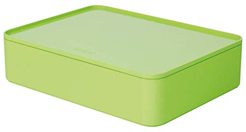 HAN Schubladenbox Allison SMART-ORGANIZER Utensilienbox mit Innenschale und Deckel/ Serviertablett, stapelbar, für Büro, Schreibtisch, Badezimmer, Küche, möbelschonende Gummifüße, 1110-80, lime green von HAN