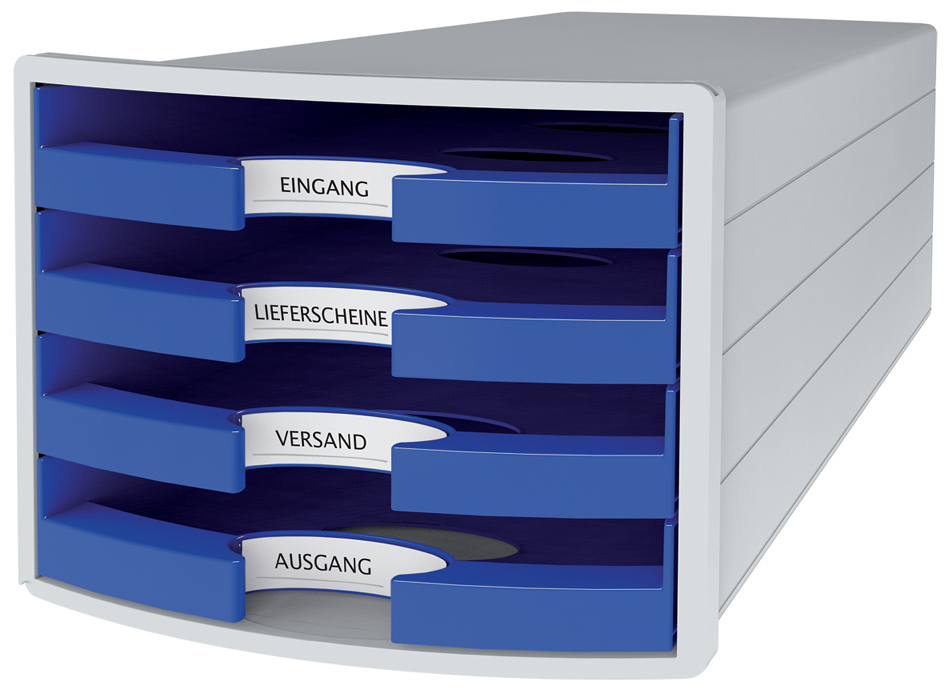 HAN Schubladenbox IMPULS 2.0, 4 offene Schübe,lichtgrau/blau von HAN